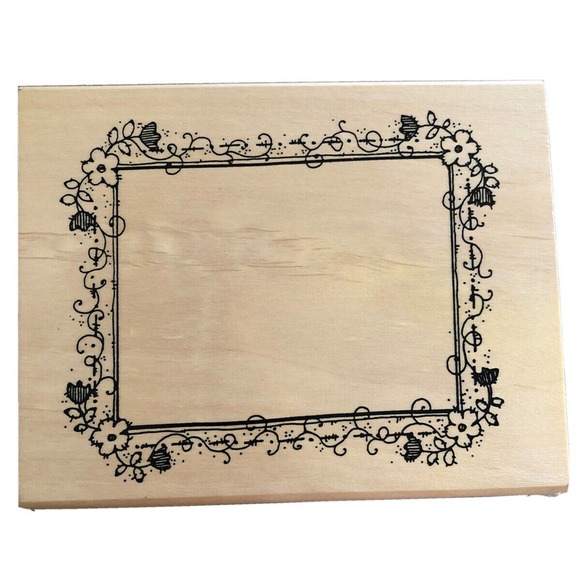 S03 Flower Stitch Frame Wood Mounted Rubber Stamp by DJ Inkers 5" x 6.25" - Picture 1 of 5